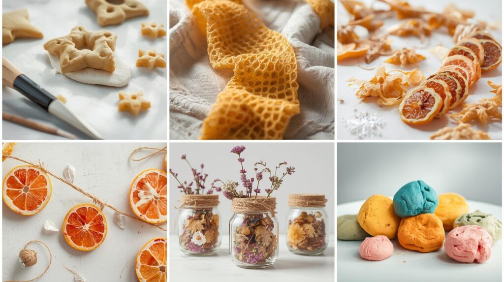 DIY Advent Calendar ideas. Sustainable Advent Calendar Ideas. Citrus garland, salt dough ornaments, decorated glass jars.