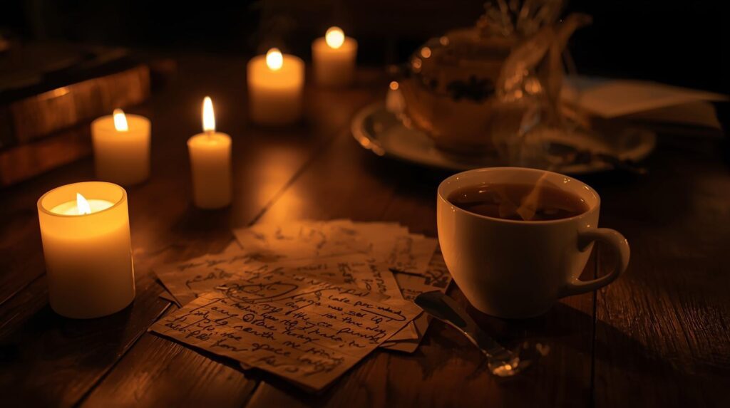 DIY Advent Calendar Ideas. Mindful and Sustainable Advent Calendar Ideas. Mindful moment of candles, tea and handwritten notes.