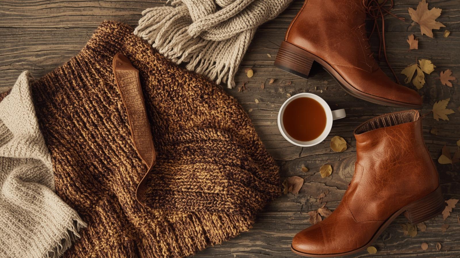 Sustainable Fall Fashion. Wool sweater, boots and scarf.