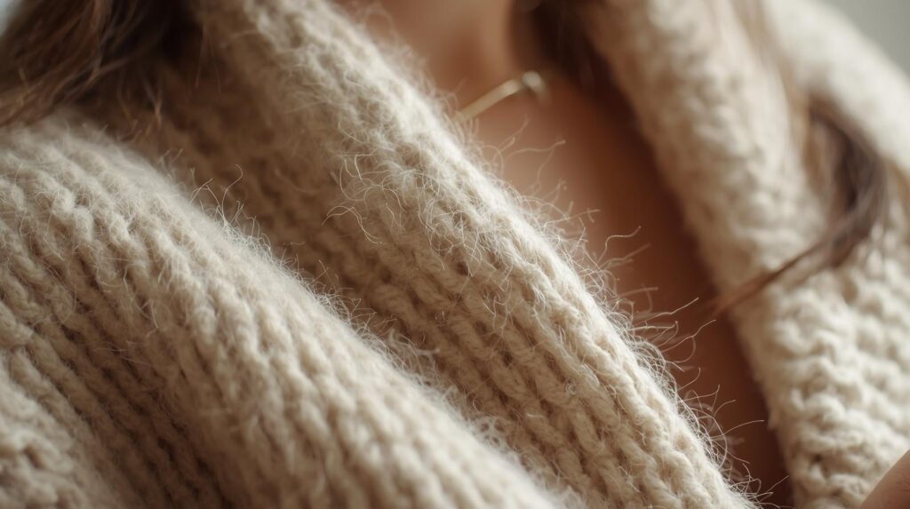 A close-up of quality material wool cardigan.